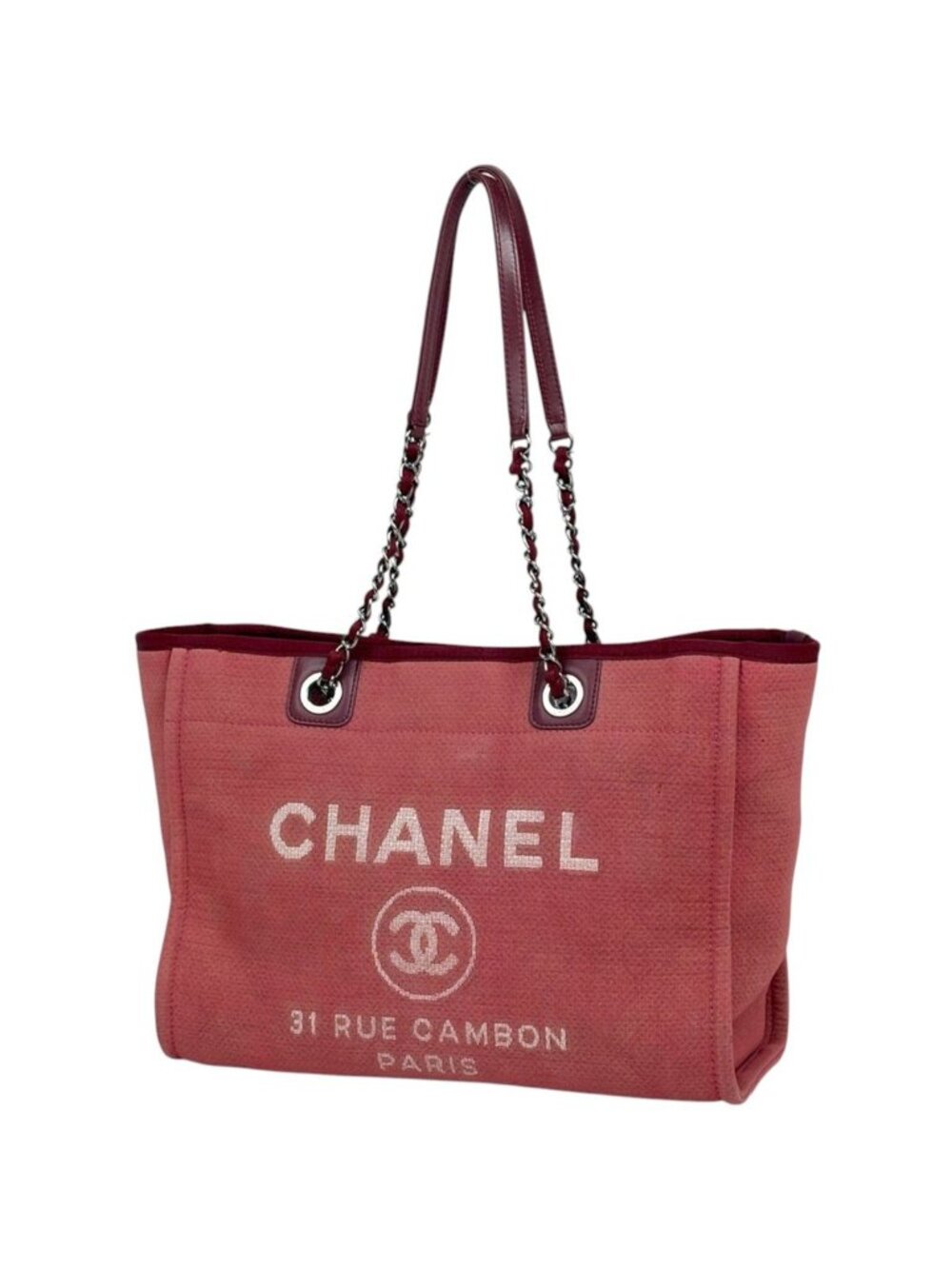 Chanel Tote Bag Deauville Line CC Logo Canvas Red